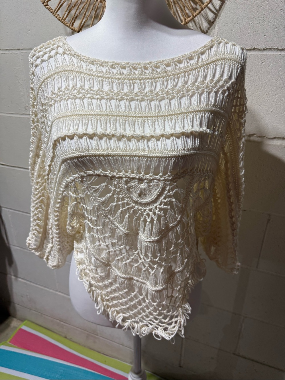 Arden B Ivory Open-Knit Off-Shoulder Boho Crochet Top